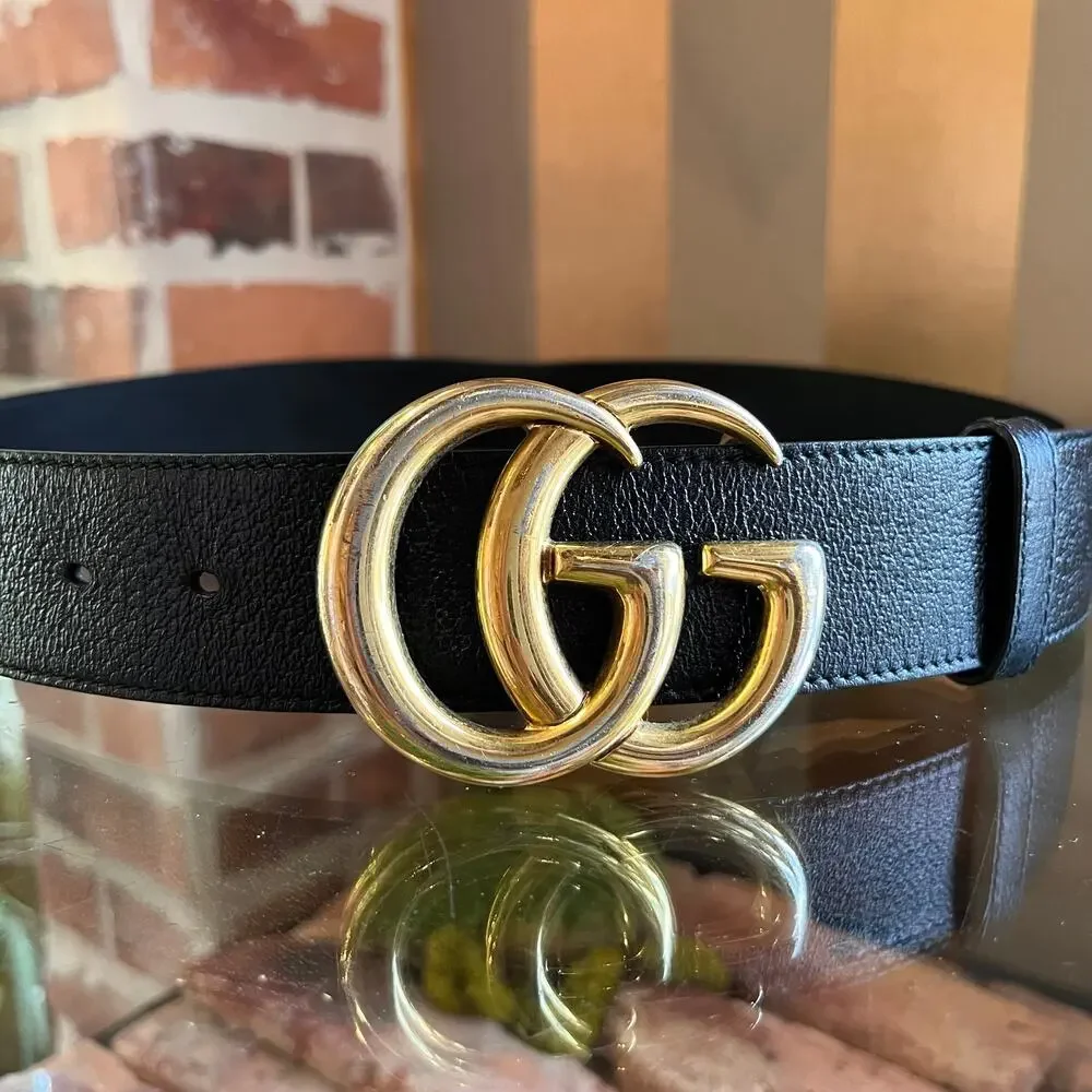 GUCCI GG Wide Marmont Black Textured Leather Belt SZ 90/36
